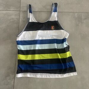 Nike Dri-FIT Striped Tennis Tank in Black, White, and Blue